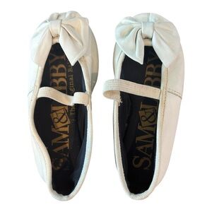 VTG Sam & LIbby Toddler Girls Ballet Flats Sz 7 White Bow Elastic Strap 90s READ